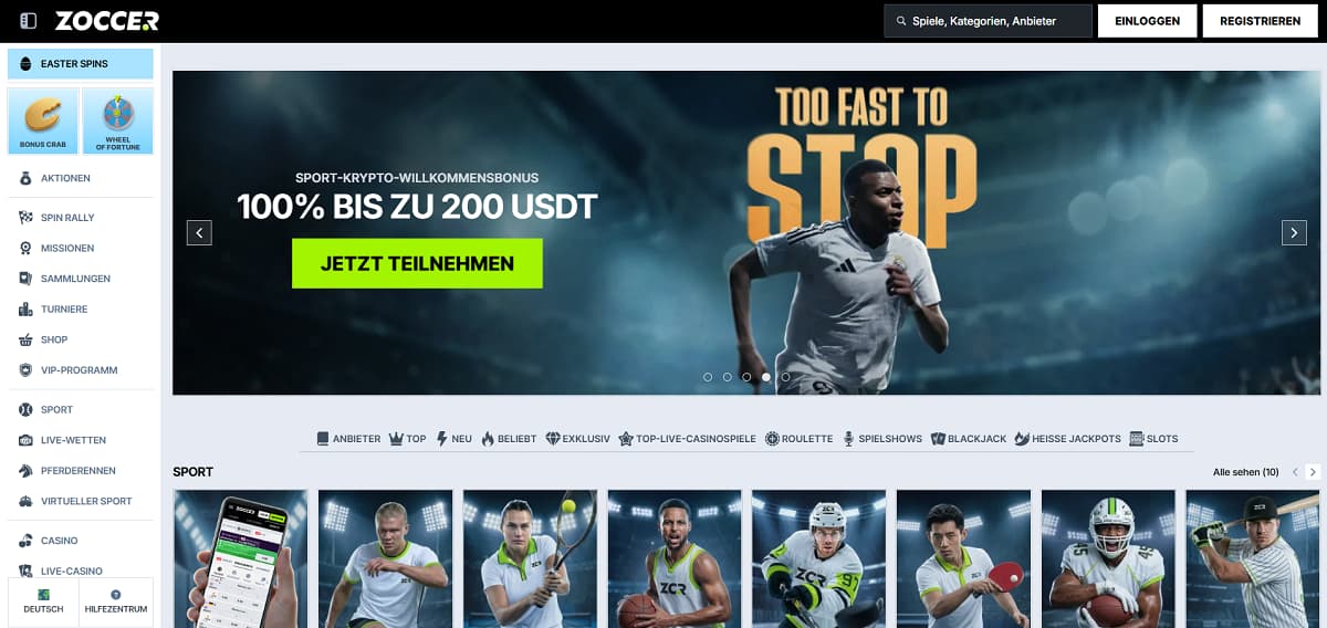 Zoccer gehört zu den vielseitigsten Online Casinos, da es über 14.000 Spiele und Sportwetten unter einem einzigen Konto vereint und so ein nahtloses Erlebnis im Online Casino Echtgeld Bereich bietet.
